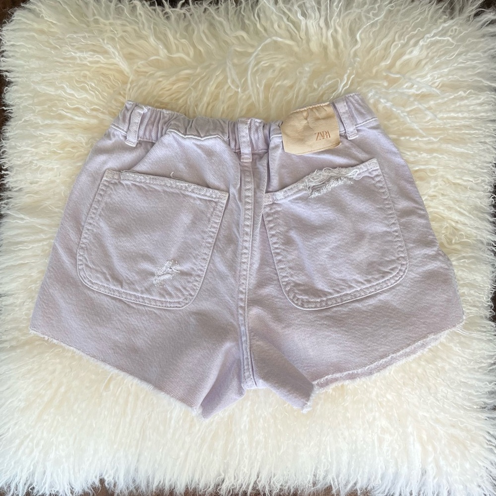 Zara Girls Pastel Purple Denim Shorts Distressed Snap Button Front Sz 9/10 - Picture 16 of 16